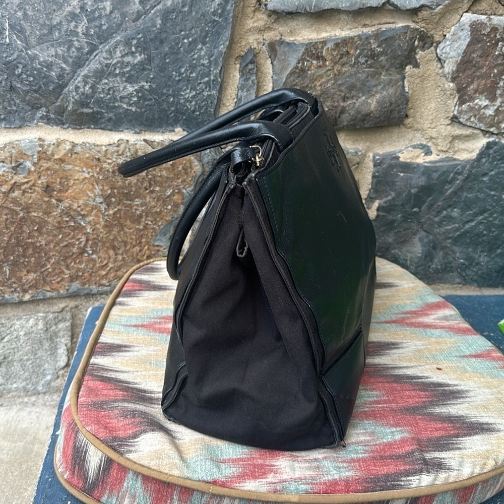Tory Burch Ella Canvas Black Leather Tote Large Laptop Work Bag - Picture 2 of 9